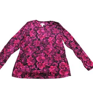 Denim & Co Shirt Womens Medium Floral Long Sleeve Stretch Pullover Top